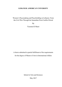 LEBANESE AMERICAN UNIVERSITY Women's Peacemaking And