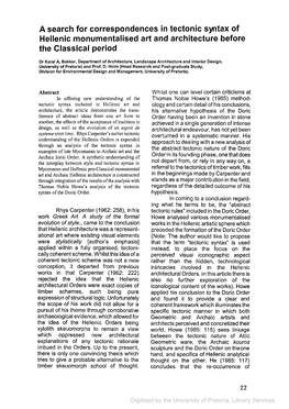 A Search for Correspondences in Tectonic Syntax of Hellenic Monumentalised Art and Architecture Before the Classical Period