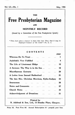 Free Presbyterian Magazine and MONTHLY RECORD (Issued by a Committee of the Free Presbyterian Synod.)