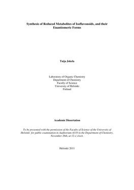 Synthesis of Reduced Metabolites of Isoflavonoids, and Their Enantiomeric Forms