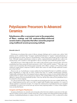 Polysilazane Precursors to Advanced Ceramics