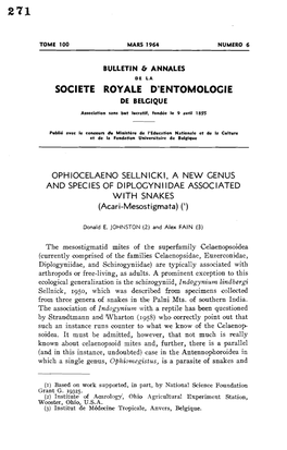 Societe Royale D'entomolocie De Belcique