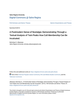 A Postmodern Sense of Nostalgia: Demonstrating Through a Textual Analysis of Twin Peaks How Cult Membership Can Be Inculcated