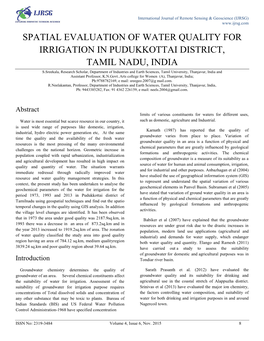 Spatial Evaluation of Water Quality for Irrigation in Pudukkottai District