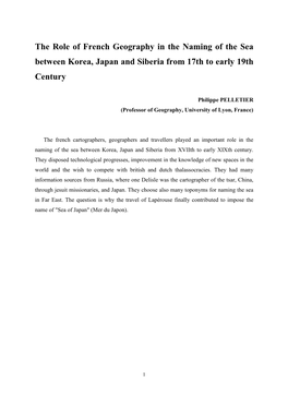 The Role of French Geography in the Naming of the Sea Between Korea, Japan and Siberia from 17Th to Early 19Th Century