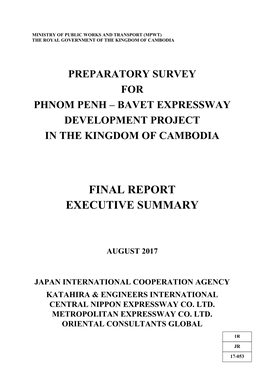 Preparatory Survey for Phnom Penh – Bavet Expressway Development Project in the Kingdom of Cambodia