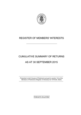 Register of Members' Interests Cumulative Summary of Returns As At