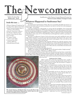Winter 2021 $3.00 Newton County: Indiana’S Youngest County Whatever Happened to Sunbonnet Sue? Inside This Issue
