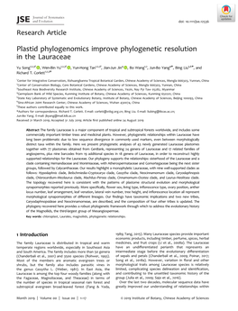 Plastid Phylogenomics Improve Phylogenetic Resolution in the Lauraceae