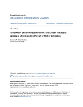 Racial Uplift and Self-Determination: the African Methodist Episcopal Church and Its Pursuit of Higher Education