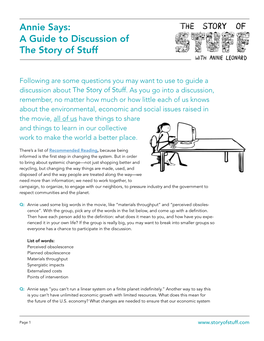 Annie Says: a Guide to Discussion of the Story of Stuff