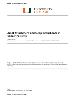 Adult Attachment and Sleep Disturbance in Cancer Patients