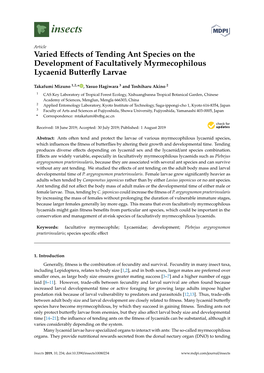 Varied Effects of Tending Ant Species on the Development of Facultatively