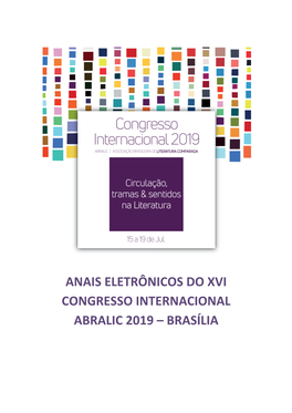 Anais Eletrônicos Do Xvi Congresso Internacional Abralic 2019 – Brasília