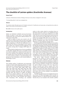 The Checklist of Latvian Spiders (Arachnida: Araneae)