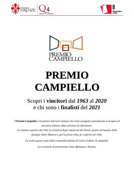 PREMIO CAMPIELLOCAMPIELLO Scopri I Vincitori Dal 1963 Al 2020 E Chi Sono I Finalisti Del 2021