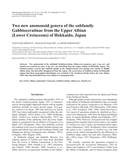 Two New Ammonoid Genera of the Subfamily Gabbioceratinae from the Upper Albian (Lower Cretaceous) of Hokkaido, Japan