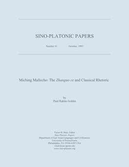 The Zhanguo Ce and Classical Rhetoric