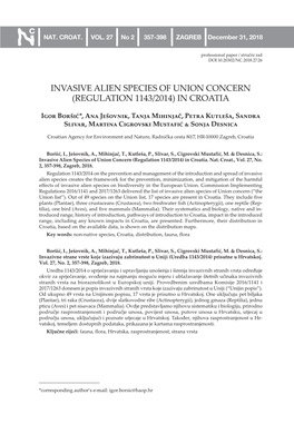 Invasive Alien Species of Union Concern (Regulation 1143/2014) in Croatia