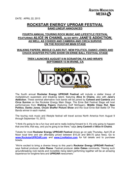 Rockstar Energy Uproar Festival Band Lineup Announced