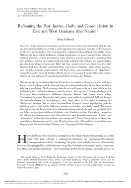 Justice, Guilt, and Consolidation in East and West Germany After Nazism1