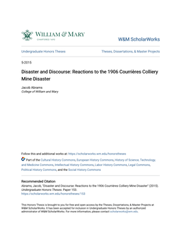 Reactions to the 1906 Courrières Colliery Mine Disaster