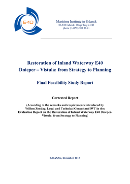 Restoration of Inland Waterway E40 Dnieper – Vistula: from Strategy to Planning