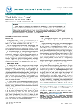 Which Table Salt to Choose? Cristina Carapeto*, Sílvia Brum and Maria João Rocha Department of Science and Technology, Universidade Aberta, Portugal