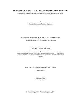 INDIGENOUS STRUGGLES for LAND RIGHTS in CANADA, JAPAN and MEXICO: DELGAMUUKW, NIBUTANI DAM and ZIRAHUÉN by Naayeli Esperanza Ra