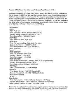 2017 MG Day Rover Day Results