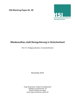 Wiederaufbau Statt Deregulierung in Griechenland