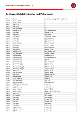 Schleswig-Holstein: Meister Und Pokalsieger