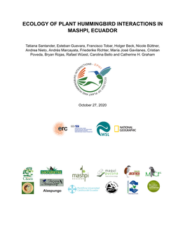 Ecology of Plant Hummingbird Interactions in Mashpi, Ecuador