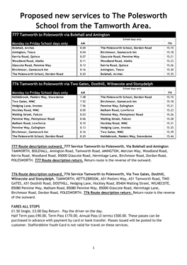 Proposed New Services to the Polesworth School from the Tamworth Area