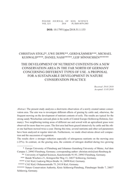 The Development of Nutrient Contents on a New Conservation Area in the Far North of Germany Concerning Different Types of Use