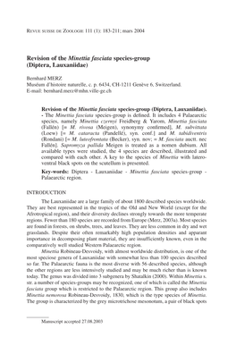 Revision of the Minettia Fasciata Species-Group (Diptera, Lauxaniidae)