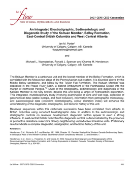 An Integrated Biostratigraphic, Sedimentologic and Diagenetic Study of the Ksituan Member, Belloy Formation, East-Central British Columbia and West-Central Alberta