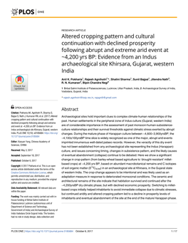 Altered Cropping Pattern and Cultural Continuation with Declined