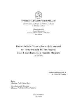 Il Mito Di Giulio Cesare E Il Culto Della Romanità Nel Teatro Musicale Dell’Era Fascista: I Casi Di Gian Francesco E Riccardo Malipiero (L-ART 07)