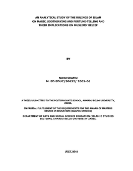 An Analytical Study of the Rulings of Islam on Magic, Soothsaying and Fortune-Telling and Their Implications on Muslims' Belief
