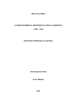 Identidade Linguística E Cultural Da Cidade De Mindelo –