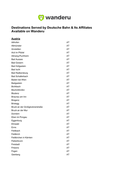 Destinations Served by Deutsche Bahn & Its Affiliates