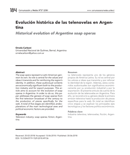 Evolución Histórica De Las Telenovelas En Argen- Tina Historical Evolution of Argentine Soap Operas