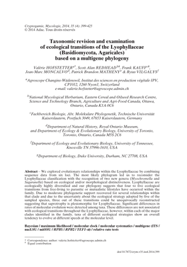 Basidiomycota, Agaricales) Based on a Multigene Phylogeny