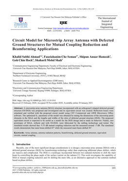 Circuit Model for Microstrip Array Antenna with Defected Ground Structures for Mutual Coupling Reduction and Beamforming Applications