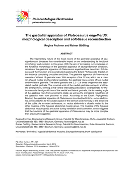 The Gastralial Apparatus of Plateosaurus Engelhardti: Morphological Description and Soft-Tissue Reconstruction