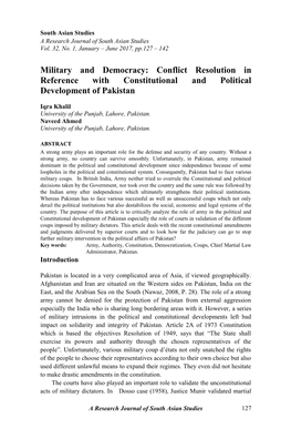 Military and Democracy: Conflict Resolution in Reference with Constitutional and Political Development of Pakistan