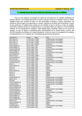 <> CRONOLOGIA DE LOS SATÉLITES ARTIFICIALES DE LA