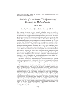 Anxieties of Attachment: the Dynamics of Courtship in Medieval India