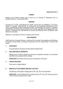 Agenda Item No. 4 CABINET Minutes Of